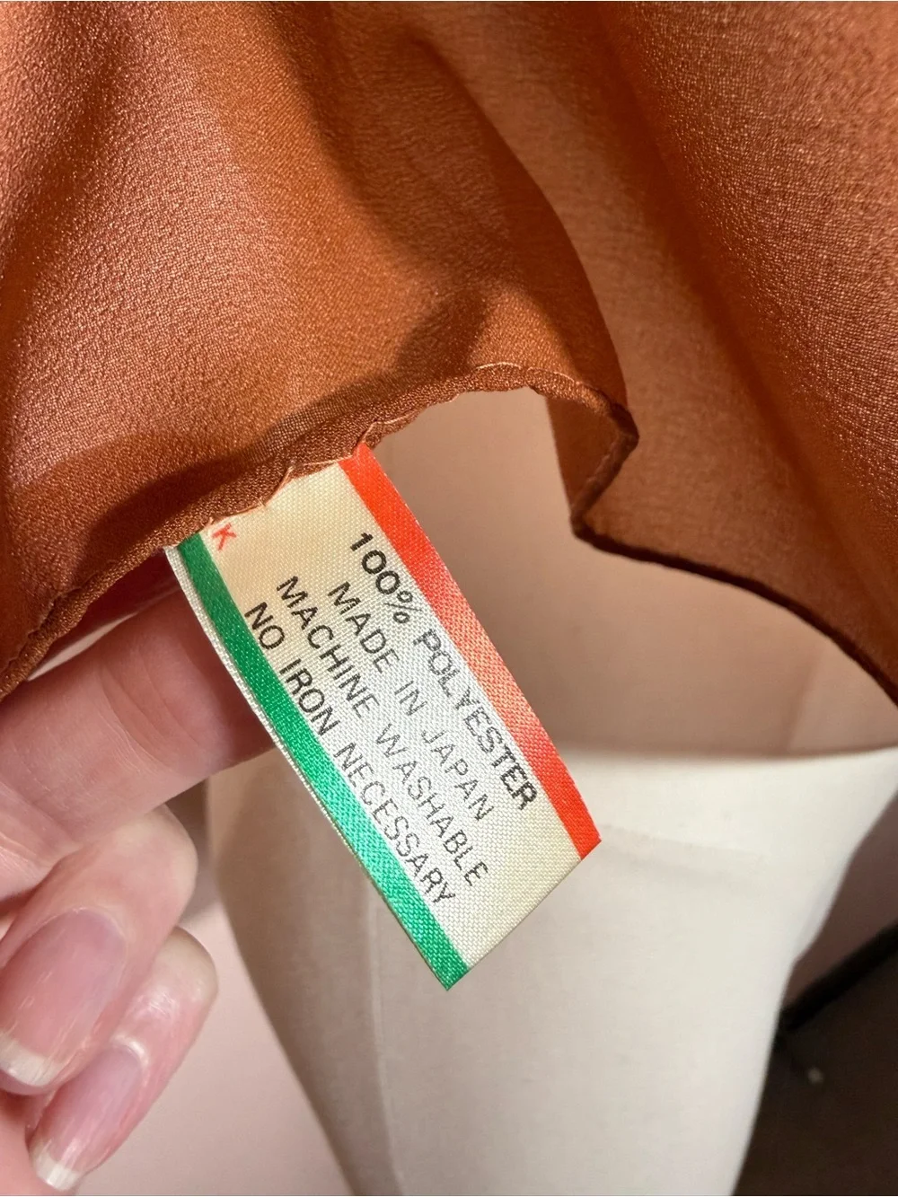 Vintage minimalist semi sheer rust brown rolled edge square scarf cravat EUC